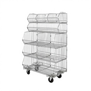 New Version Heavy Duty Supermarket <b>Stackable</b> Wire Storage Bin Display Stand Kitchen Assemble <b>Basket</b> with Bin Divider - Product Image 2