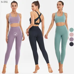 S-3XL Logo Kustom 2 Potong Bra Pakaian Olahraga Legging Fitness Wanita Yoga Set