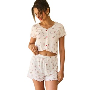 Camicia <span class=keywords><strong>da</strong></span> <span class=keywords><strong>Notte</strong></span> <span class=keywords><strong>da</strong></span> Donna Stile Europeo e Americano, Novità Vendita Calda Transfrontaliera, <span class=keywords><strong>con</strong></span> <span class=keywords><strong>Bottoni</strong></span>, <span class=keywords><strong>Maniche</strong></span> <span class=keywords><strong>Corte</strong></span>, Pantaloncini, Casual, Moda, Abbigliamento per Casa - Product Image 5