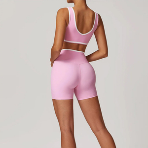 <span class=keywords><strong>Ensemble</strong></span> de yoga 2 pièces pour <span class=keywords><strong>femme</strong></span> : haut de <span class=keywords><strong>sport</strong></span> respirant sans manches à contraste de couleurs personnalisé, soutien-gorge de <span class=keywords><strong>sport</strong></span> et short de <span class=keywords><strong>sport</strong></span> antichoc - Product Image 2