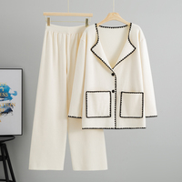 Ensemble tricoté cardigan automne pour femme, ensemble 2 pièces ample avec poches, hauts à manches longues et pantalon long, couleur unie, style boutonné, tenues décontractées