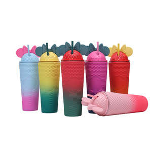 Shang Kou Ai Plastic Straw Cup With Bow Reusable Party Drinkware 500Ml Portable Creative Cup - Product Image 4
