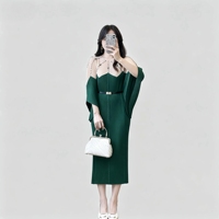 Robe plissée Miyake élégante pour femme de bureau, grande taille, manches chauve-souris contrastées, perles de luxe, nouvelle collection 2026, vente en gros, directement de l'usine
