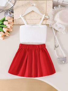 Set di Abbigliamento Estivo per Bambine con Fiocco, in Poliestere/Cotone Traspirante, Casual, Tinta Unita, Novità - Product Image 2