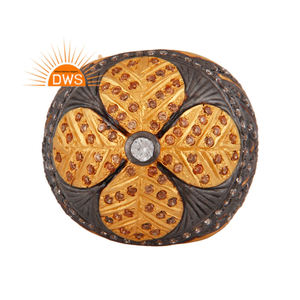 แหวนเพชรซิคอนสีขาวสไตล์วินเทจ ขายส่ง แหวนทองชุบ 18k ทำมือ วัสดุทองเหลือง สำหรับผู้จำหน่ายเครื่องประดับแฟชั่น - Product Image 1