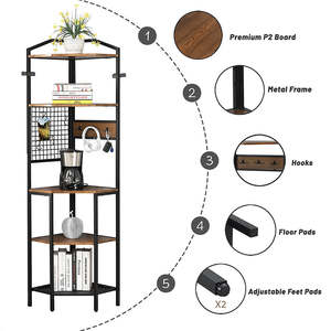 Estantería de madera de estilo industrial para sala de estar y oficina, mueble esquinero con marco de metal de 5 niveles - Product Image 3