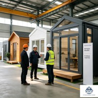 Maison préfabriquée à ossature acier, cabane modulaire personnalisée pour le glamping, les projets de camping, de vacances et de stations balnéaires