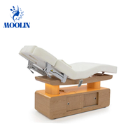 Table de soin électrique multifonctionnelle MOOLIN à 4 moteurs avec base en bois, table de traitement chauffante, commande au pied, canapé de massage