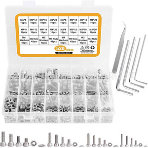 520Pcs 304 Stainless Steel Cylindrical Head Hex Screws Set Metric M3 M4 M5 M6 With Nuts Washers And Allen Keys - Product Image 3