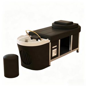 Table de lavage de cheveux noire pour salon, avec bac et repose-pieds réglable, mobilier de coiffure professionnel - Product Image 1