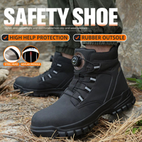Chaussures de travail à bouton rotatif pour hommes, baskets de travail anti-perforation, chaussures de sécurité imperméables, bottes tactiques antidérapantes à embout en acier