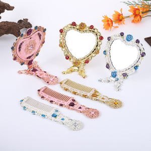 Rose Opvouwbare Make-Up Spiegel Retro Draagbare Beauty Handvat Tafellegering Shell Sieraden - Product Image 6