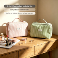 Sac de toilette matelassé rayé portable grande capacité pour femme