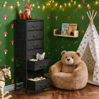 Commode moderne et simple de 47 pouces avec 7 tiroirs en tissu, structure en métal pour chambre à coucher et salon, noir
