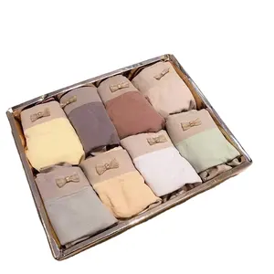 New Fashion Seamless Underwear Mid Waist Natural Silk Skin-friendly 8 Piece Panties Set Of Gift Boxed