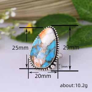 Anello da Cocktail da Donna T0983 con Turchese Naturale a Goccia, Montatura a Castone, Gioiello alla Moda, Idea Regalo - Product Image 4