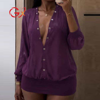 GX26316 Robe élégante à manches longues pour femmes, tendance automne, col en V, robe mini sexy transparente, vêtements de boutique de qualité
