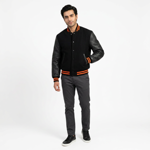 Customized Men's Winter Varsity Jacket 100% Cotton with Genuine Leather Trim Sporty Style Casual Streetwear - Product Image 1