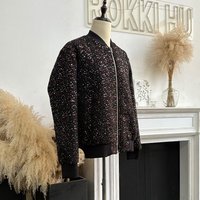 MOQ : 1 pièce |   Personnalisable : une veste chic, décontractée et luxueuse en laine mélangée avec des paillettes noires scintillantes