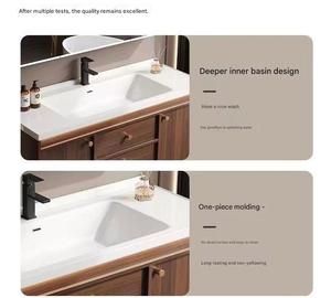 Mobile <span class=keywords><strong>Bagno</strong></span> Moderno in Stile Cinese in Noce con Lavabo Integrato in Ceramica, Lavandino <span class=keywords><strong>da</strong></span> Terra - Product Image 3