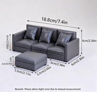 Ensemble de canapé miniature en cuir pour maison de poupée, fauteuil marron, ottoman, tapis géométrique, étagère, table basse, décoration, ornement, cadeau