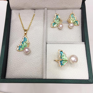 طقم مجوهرات SHDIYAYUN عالي الجودة من لؤلؤ المياه العذبة الطبيعي بتصميم الفراشة الكلاسيكي - Product Image 1