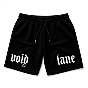 Shorts en coton noir pour homme Void Lane avec cordon de serrage, style décontracté, logo imprimé sur le devant, tissu tricoté respirant - Product Image 1