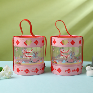 Boîte à dragées de mariage en papier artistique bleu clair avec poignée ronde motif carrousel, écologique et recyclable - Product Image 5