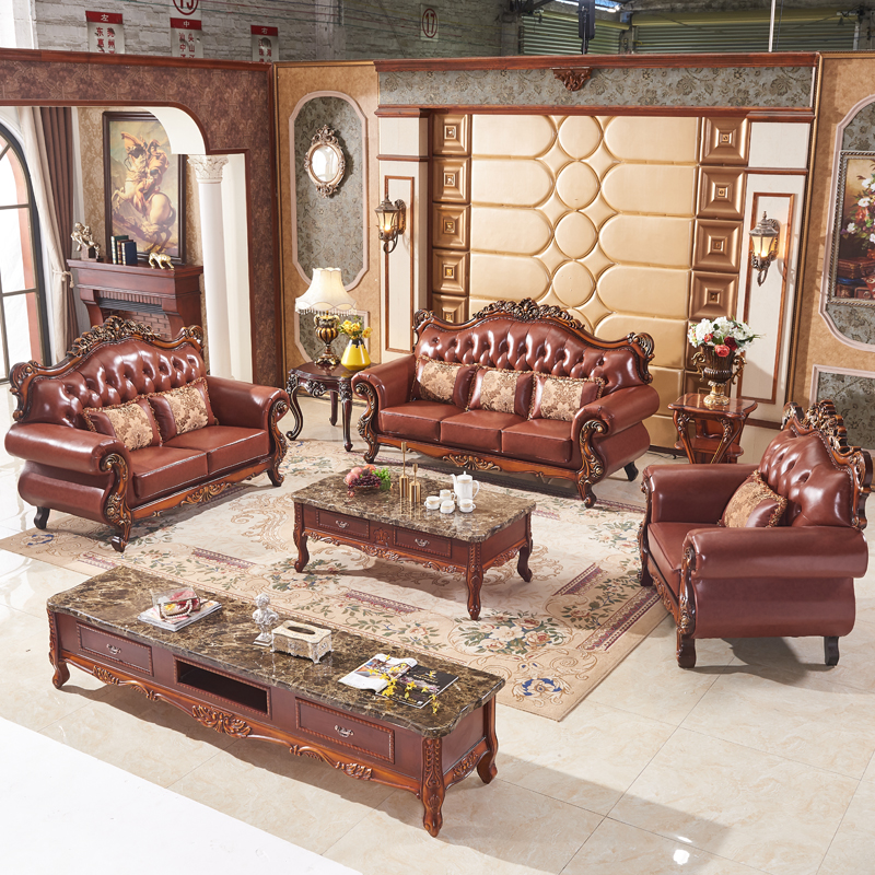 Luxury Carving Wood Sofa Set - Elegant Living Room Furniture