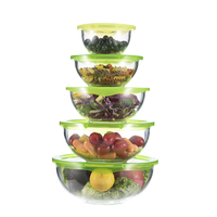 Ensemble de 5 bols en verre borosilicate écologique avec couvercles en plastique, design moderne pour la salade
