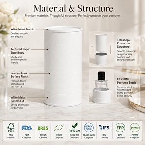 En Stock: Set de Botellas de Perfume de Vidrio de 50ml con Tubo de Papel con Aspecto de Cuero Blanco, Caja de Embalaje Cilíndrica Redonda para Cosméticos, Listo para Enviar - Product Image 5