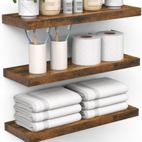 Lot de 2 étagères murales flottantes en bois sculpté à double niveau 40*15cm, support de rangement mural pour cuisine, salon et salle à manger