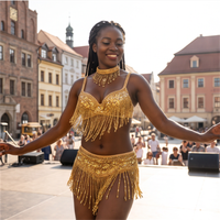 Costume de danse orientale sexy à sequins pour femmes, ensemble soutien-gorge et taille