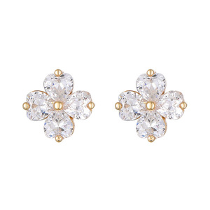 925 Sterling <b>Silver</b> Gold Plated Dainty Four Leaf Clover <b>Stud</b> <b>Earrings</b> with Cubic Zirconia-Lucky Gift Jewelry for Women - Product Image 6