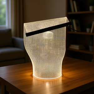 Lampe de table LED moderne en acrylique, grand abat-jour cylindrique blanc cassé, corps en aluminium, commande par interrupteur, éclairage intérieur - Product Image 2