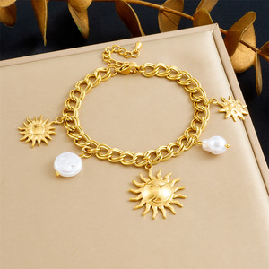 Gold Plated Sun Charm Bracelet Geometric Zinc Alloy Unisex Jewelry B1815 - Product Image 1