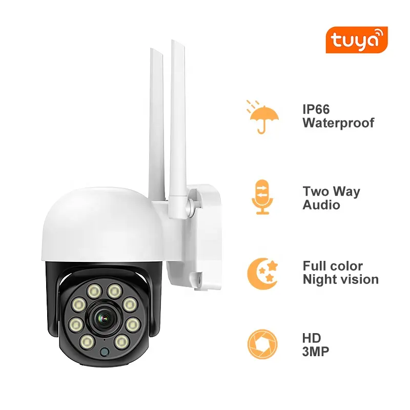 Best Selling 3MP Tuya Wifi IP Camera Outdoor/Indoor Auto Tracking PTZ Wireless IP Dome Camera Home Security Camera Cctv Product