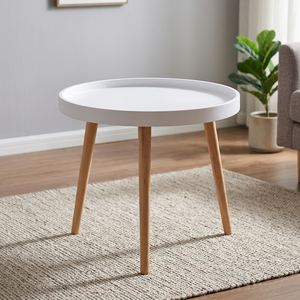 Mesa de Comedor Redonda Moderna con Patas de Madera y Tapa de Plástico, Diseño Escandinavo, Mueble Estable para el Hogar - Product Image 2