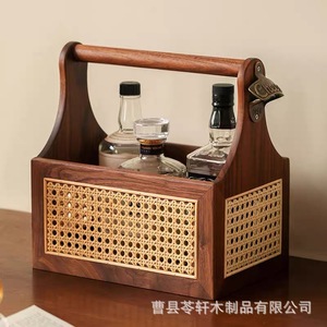 Cesta de almacenamiento de madera, caja de madera maciza, cesta de estilo chino, cesta de frutas de ratán retro, cesta portátil para aperitivos para el hogar - Product Image 1
