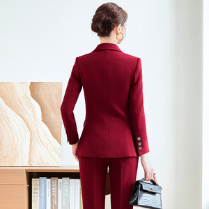 Women's Red Suit Set 2025 Autumn Winter High-End Fit Flared Pants Light Luxury Casual Professional Commute Wear - Product Image 4