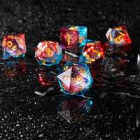 Ensemble de dés DND en résine à cœur liquide argenté doux et lavande, à bords tranchants, 7 pièces, polyédriques, pour jeux de rôle, Dungeons & Dragons, Pathfinder, RPG