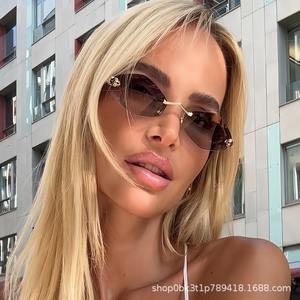 Lunettes de soleil classiques sans monture, style européen et américain tendance, protection solaire personnalisée haut de gamme, motif serpent - Product Image 1