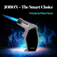Briquet à cigares JOBON rechargeable en alliage de zinc, personnalisé, à gaz butane, flamme bleue, logo sur mesure, vente en gros, torche