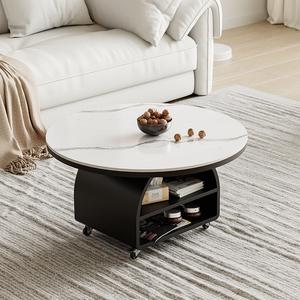 Mesa de centro redonda móvil con estante de almacenamiento para sala de estar, mesa de té para el hogar - Product Image 3