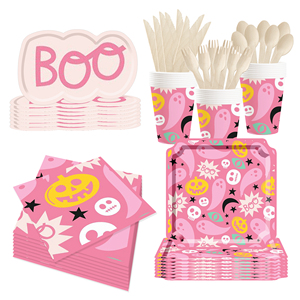 DAMAI Customized Halloween Theme Little Ghost Paper Tableware Set Disposable Paper Plates Cups Napkins Set - Product Image 5