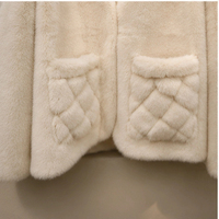 Manteau court d'hiver pour femme en fausse fourrure de vison, col en V, sans col, poches matelassées, ouverture frontale, 100 % polyester, doux et moelleux