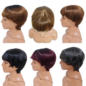Promoción 9.5$ Letsfly Pelucas Cortas de Encaje con Base de Seda 1x3 con Flequillo 4 #   Venta al por Mayor de Cabello Humano Natural, Pelucas de Cabello Virgen con Corte Pixie - Product Image 1
