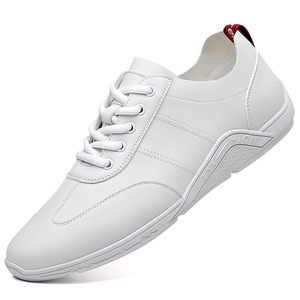 White Leather Men's Driving Shoes Round Toe Lace-up Soft <b>Rubber</b> Sole Casual Business Style - Product Image 5