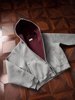 Sweat à capuche zippé personnalisé, vierge, épais 500 g/m², en tissu tricoté Air Layer, coupe courte et carrée, vente en gros