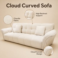 Nouvel Arrivage Canapé pour Salon, avec Support Cervical, Accoudoirs Courbes en Forme de Nuage, Rembourrage Textile Moelleux et Confortable, pour Condominium